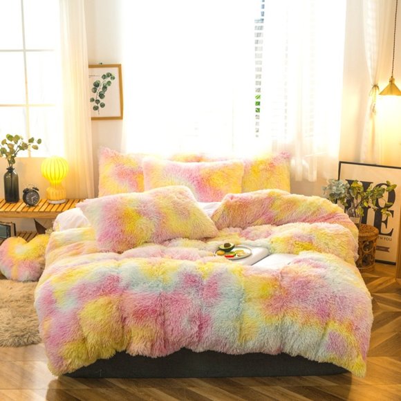 Queen Size Multi Color Super Comfy Plush Shaggy Duvet Cover Set Luxury Softness - Picture 1 of 4